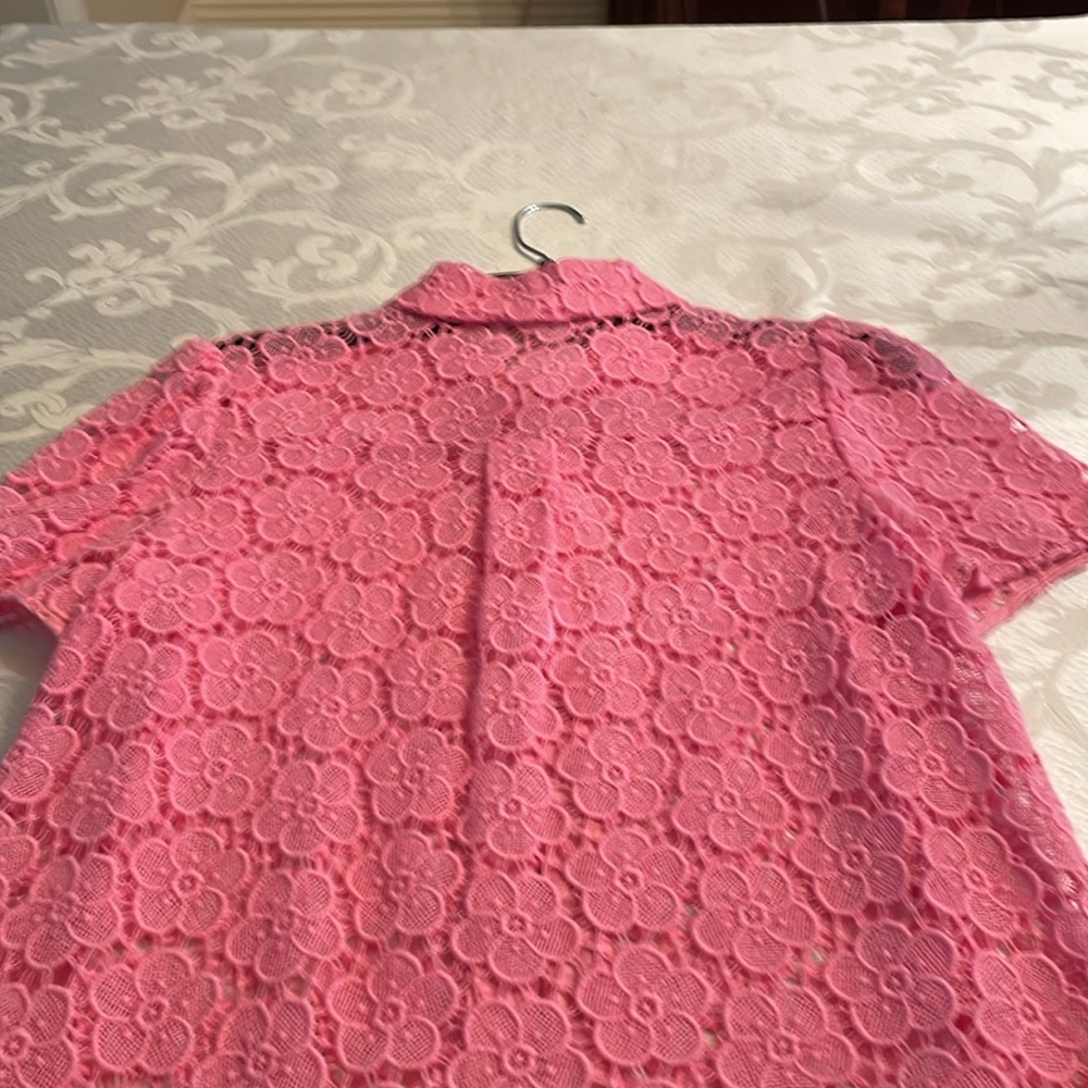 Kate spade short sleeve 100% cotton lace blouse button down - Picture 4 of 5